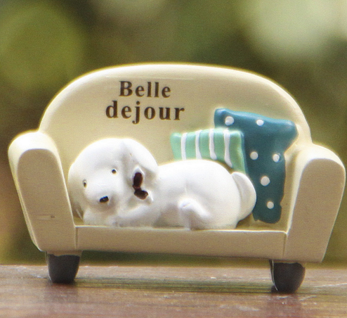 Cute Dog Sleeping in Sofa Fairy Resin Craft